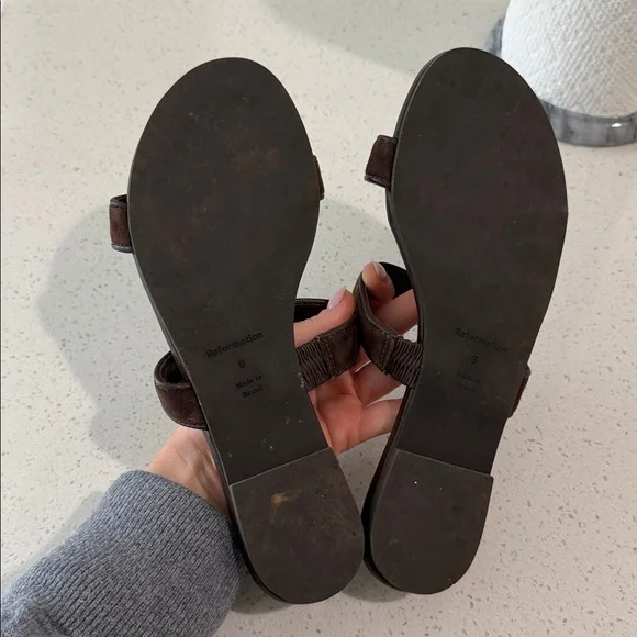 Reformation Lenora Flat Sandal Brown - Size 6 - Picture 5 of 6